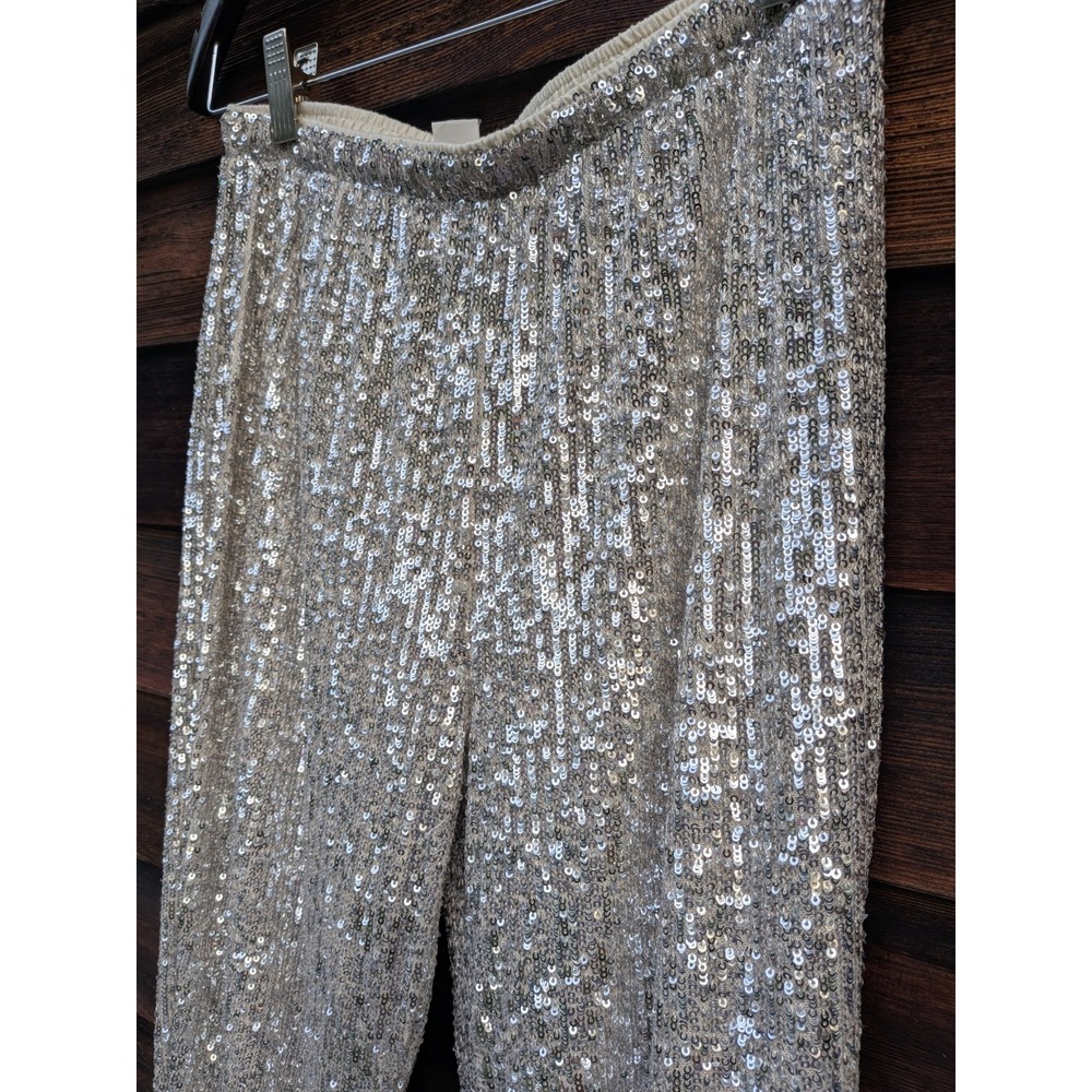 NEW J.Crew Crewcuts Silver Elastic Waist Wide Leg Pull-On Sequin Pant Sz 12